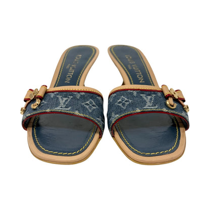 LOUIS VUITTON Vintage Monogram Denim Sandals Heels #36-36.5 Blue Beige 902374