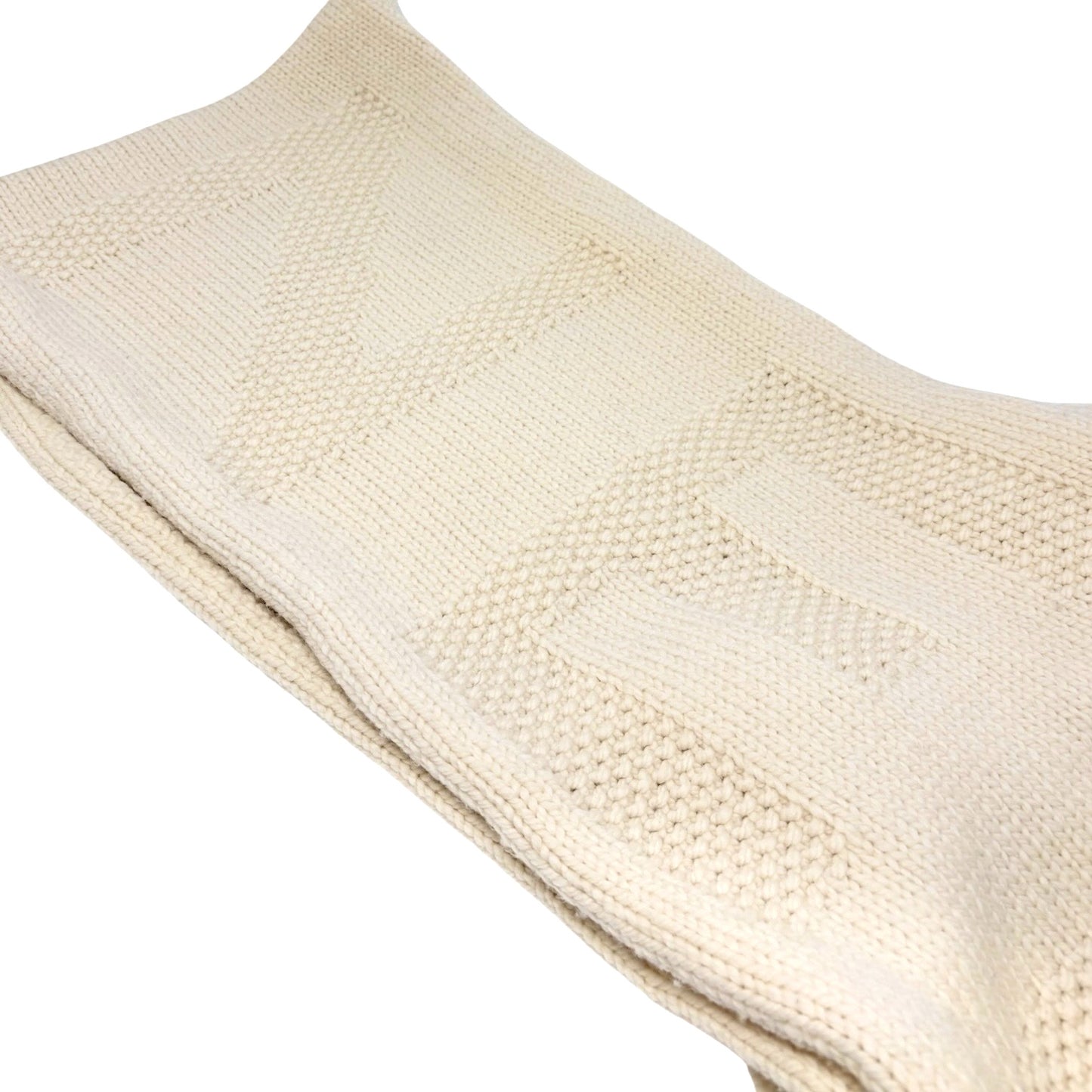 CHANEL Vintage CC Logo Knit Scarf Wrap Accessory Cream Wool Stitch