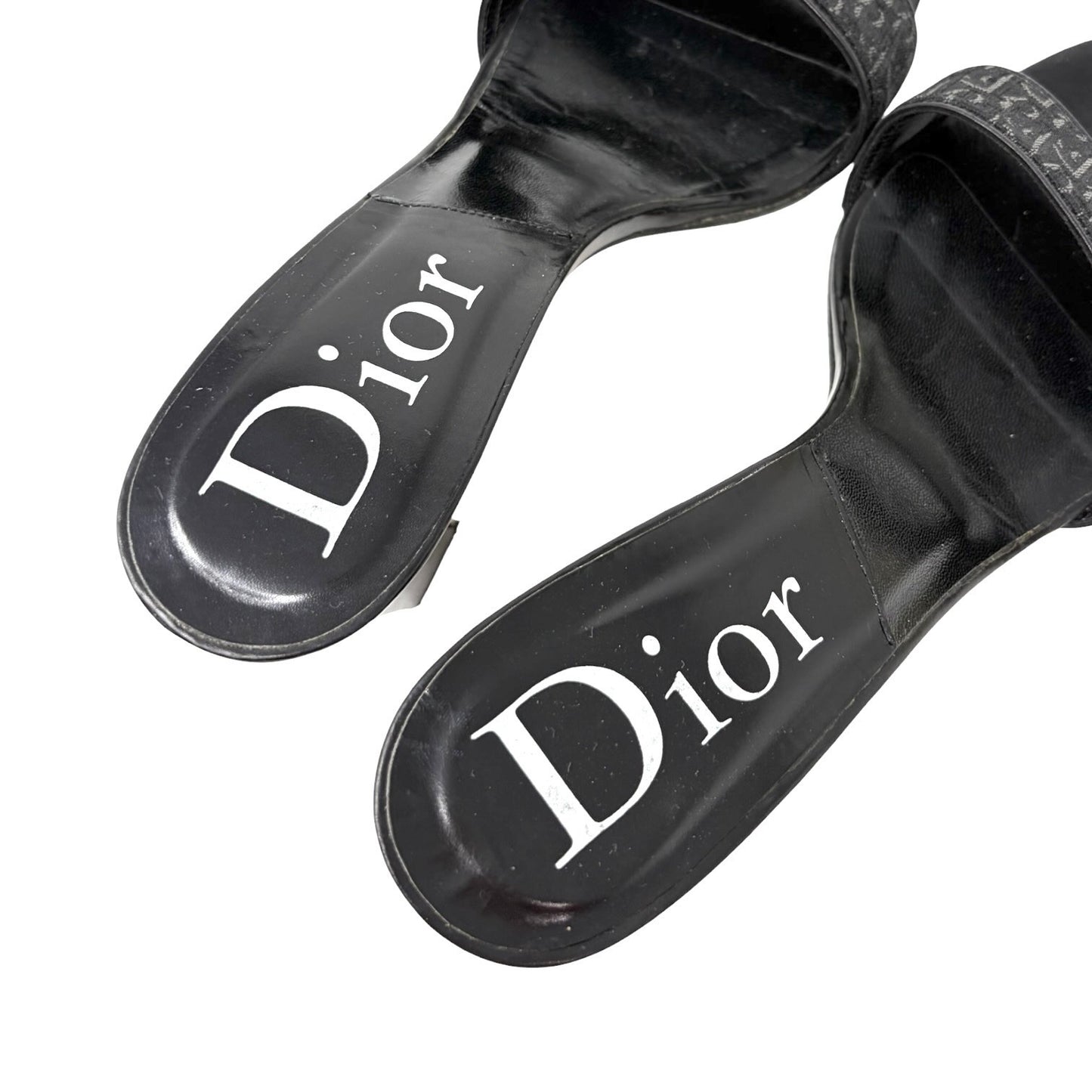 Christian Dior Vintage Trotter Monogram Sandals Heels #37 Black Silver 902027