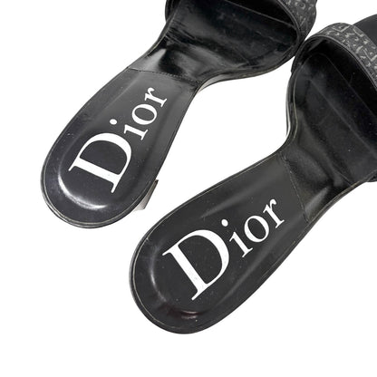 Christian Dior Vintage Trotter Monogram Sandals Heels #37 Black Silver 902027