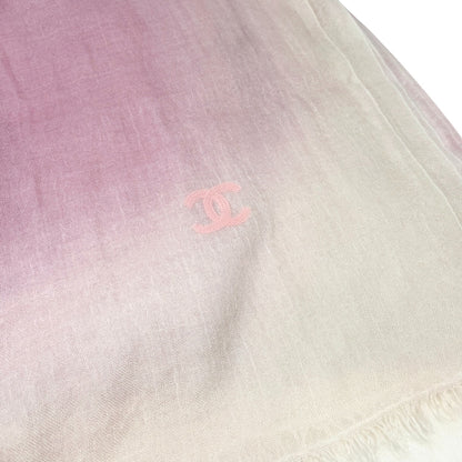 CHANEL Vintage CC Logo Cashmere Scarf Shawl Wrap Gradation Pink Cream