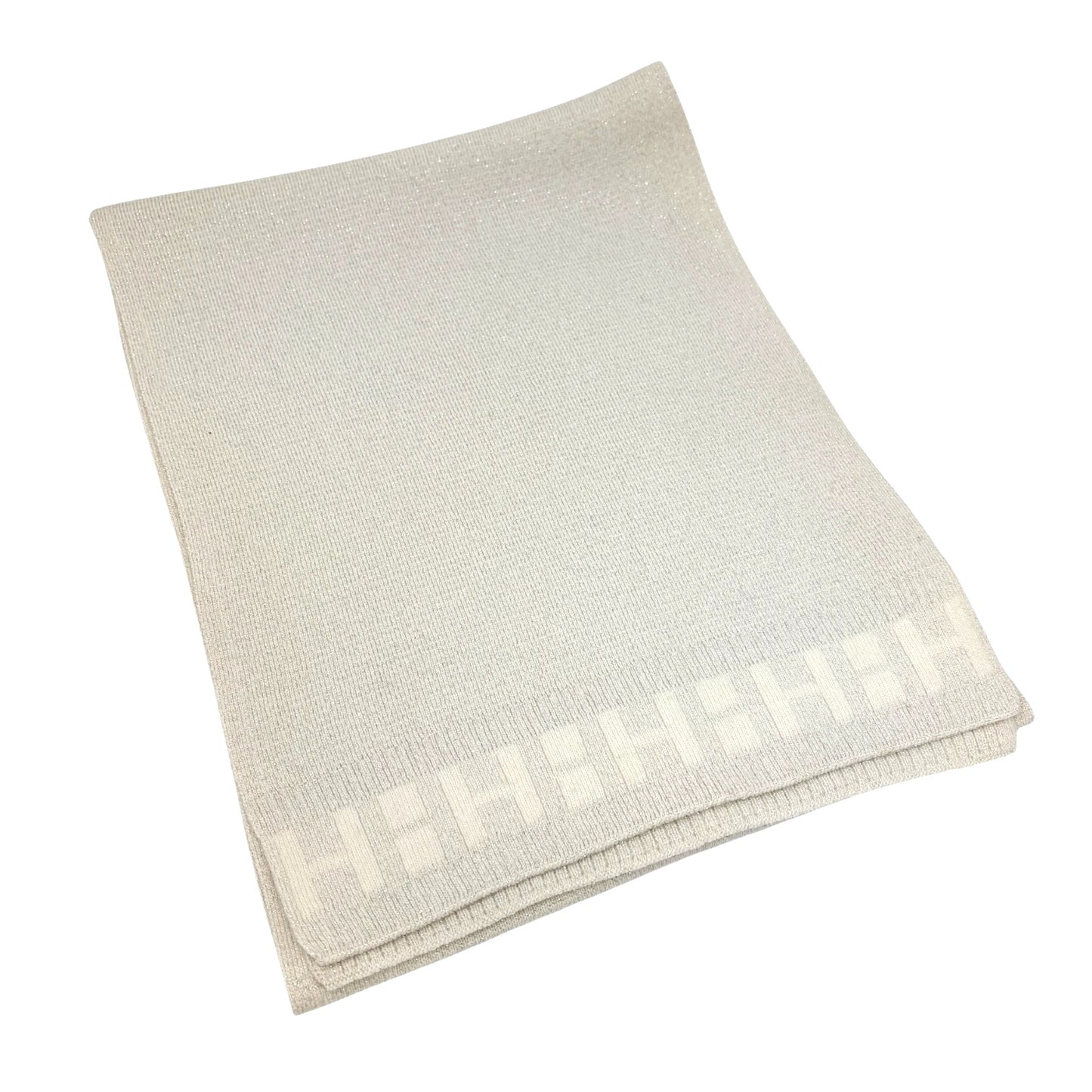 HERMES Vintage H Logo Cashmere Scarf Wrap Shawl White Silver Lurex