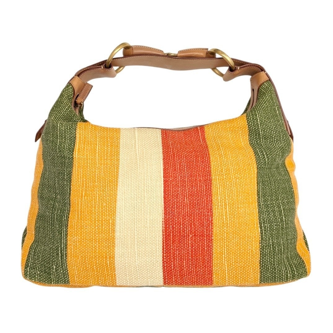 GUCCI Vintage Horsebit Multicolor Stripe Hobo Bag Zip Camel Canvas Leather