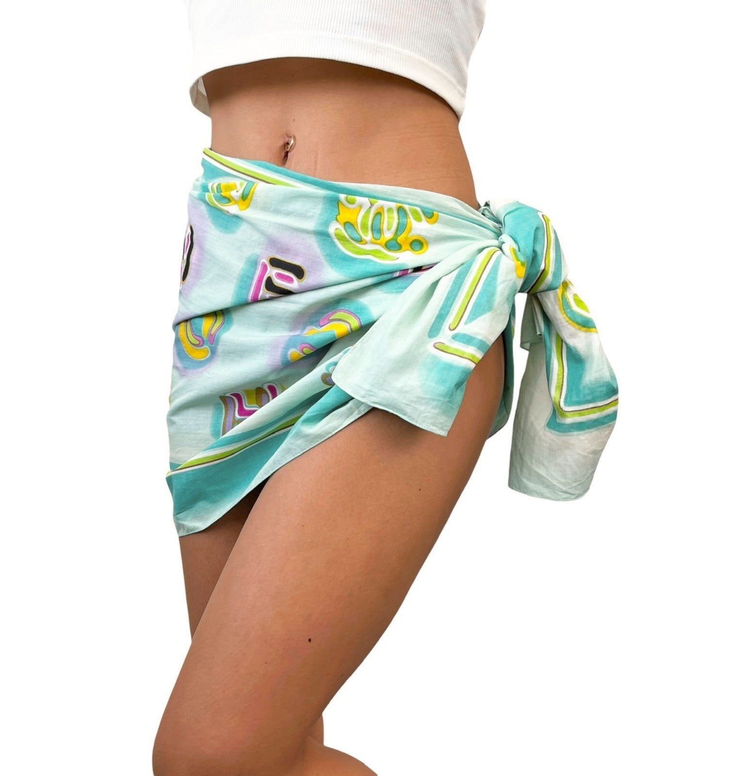 CHANEL Vintage CC Mark Logo Scarf Wrap Mint Green Multicolor Cotton Accessory