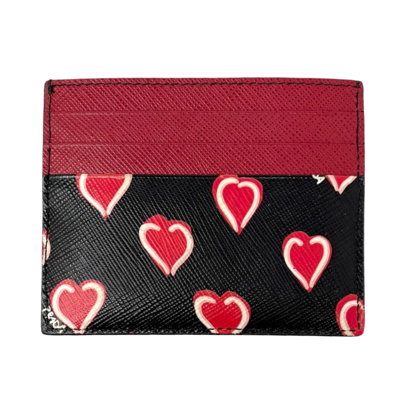 PRADA Vintage Triangle Logo Heart Wallet Card Holder Black Red Leather 902286