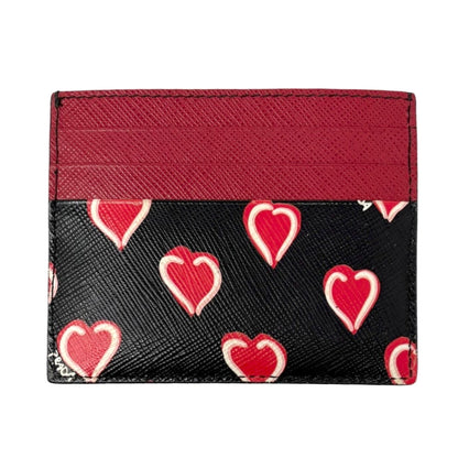 PRADA Vintage Triangle Logo Heart Wallet Card Holder Black Red Leather 902286
