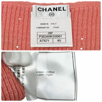 CHANEL Vintage 09P CC Logo Rib Knit T-shirt Top #40 Orange Cotton 902267