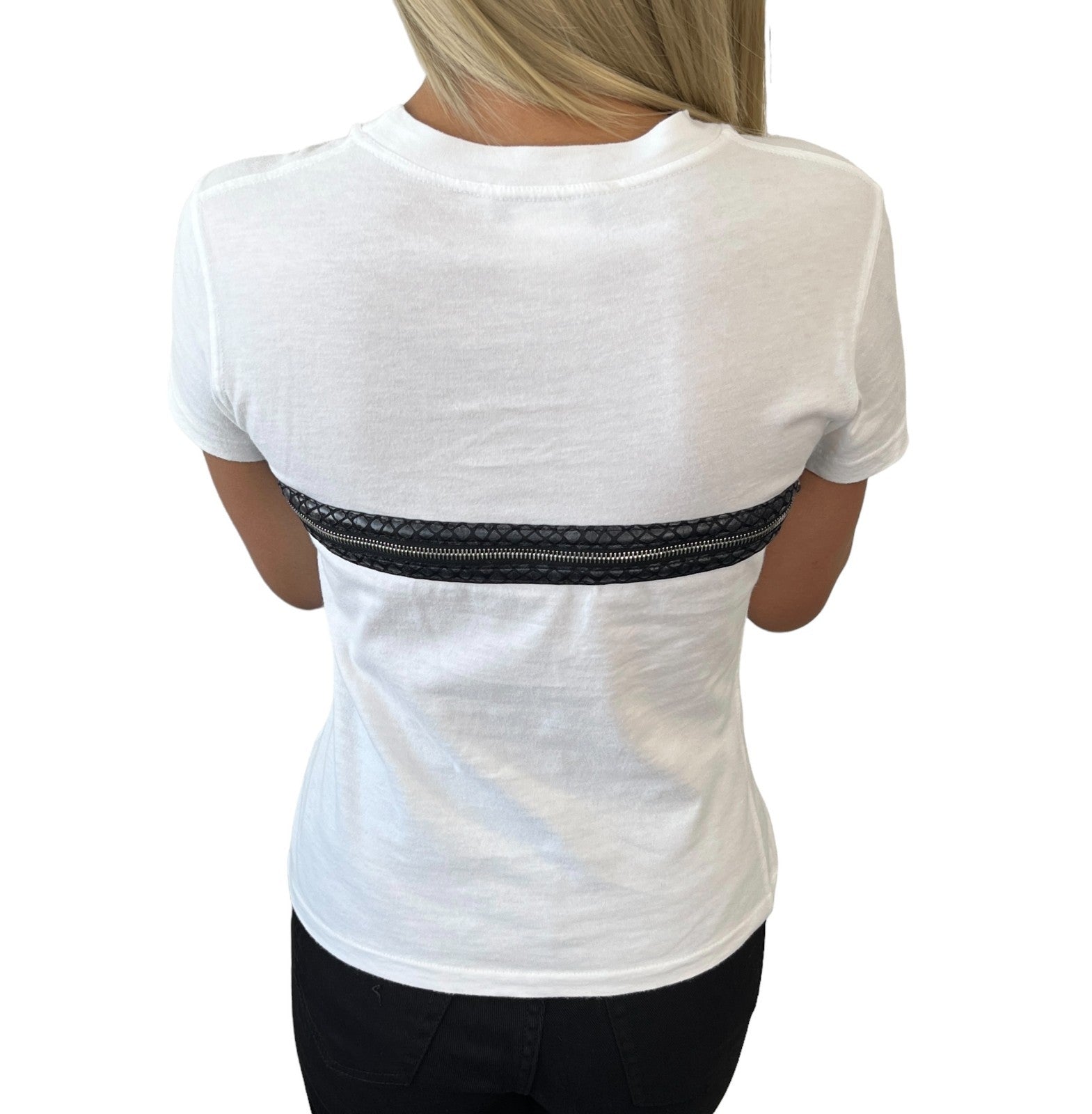 Christian Dior Vintage 2001 Zip T-shirt Top #38 White Cotton Shortsleeve