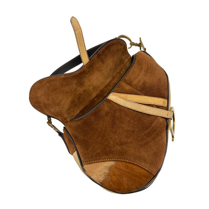 Christian Dior Vintage Pony Carf Hair Saddle Shoulder Bag Brown Beige 902489