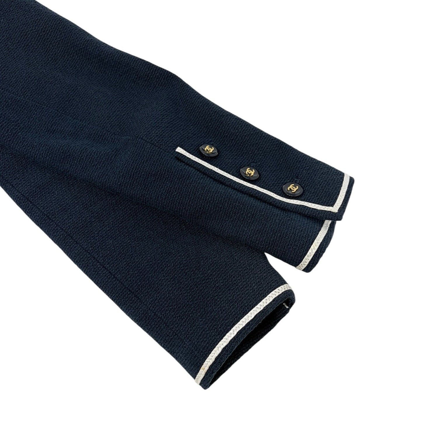 CHANEL Vintage P95 CC Logo Collared Cropped Jacket #42 Dark Blue Cotton Button