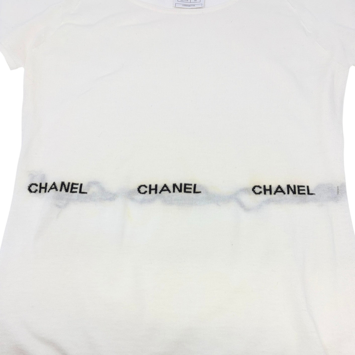 CHANEL Vintage 04P CC Logo T-Shirt Top #40 Short Sleeve White Black Cotton