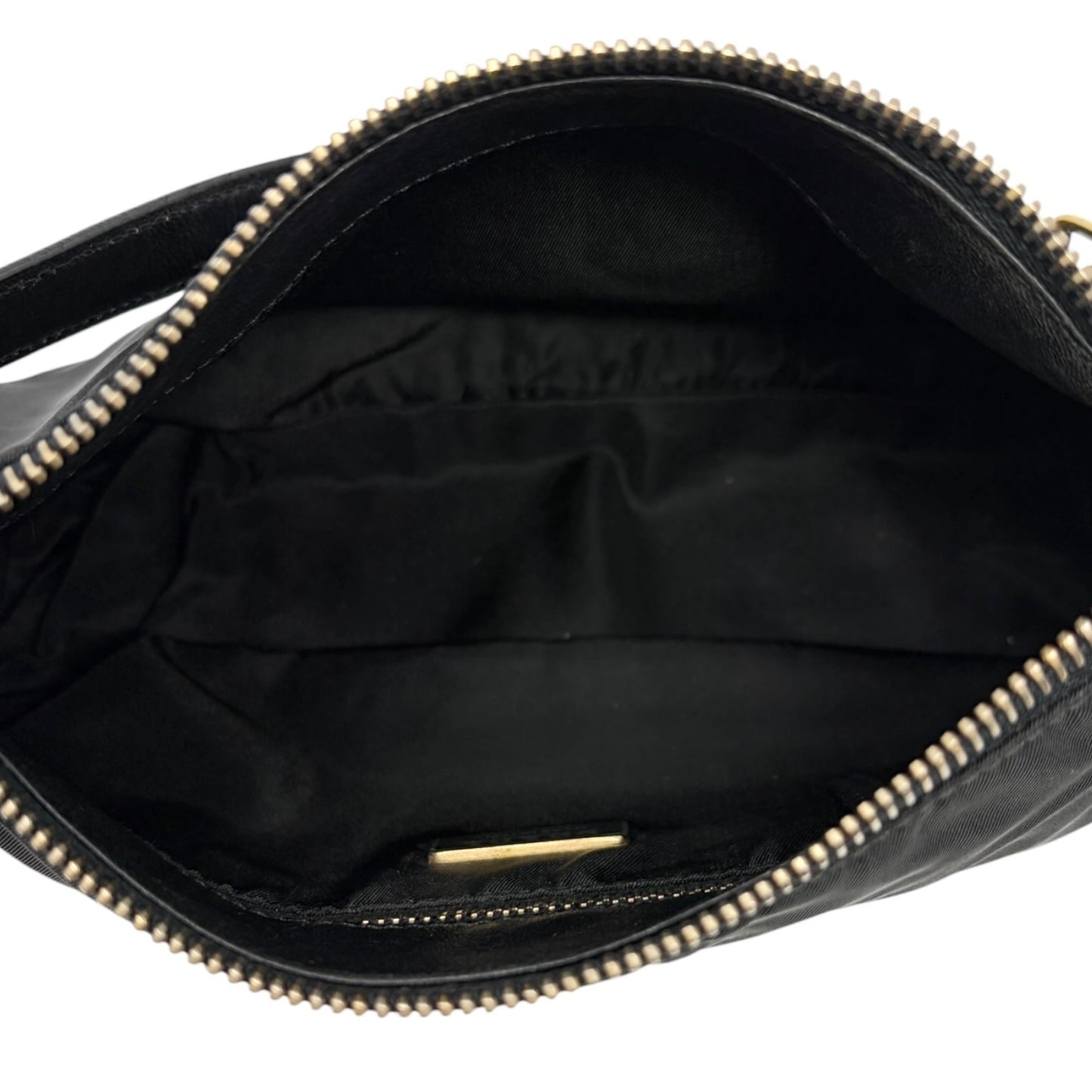 PRADA Vintage Mini Shoulder Nylon Bag Handbag Pochette Black Gold Logo