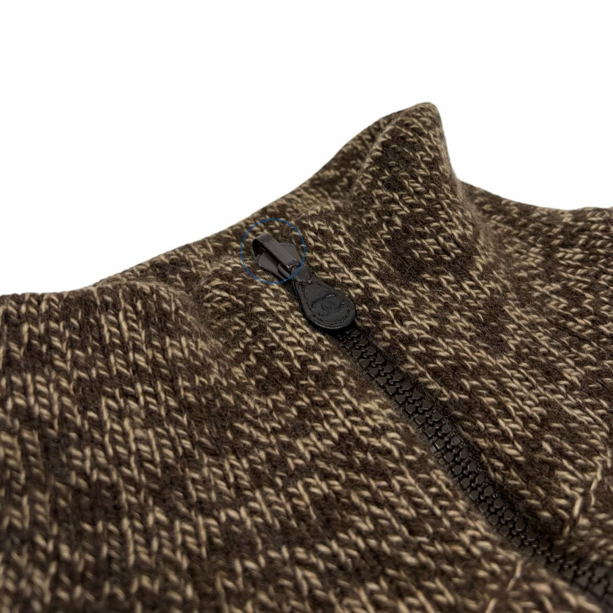 CHANEL Vintage CC Logo Cashmere Knit Zip Sweater Top Brown Beige 902479