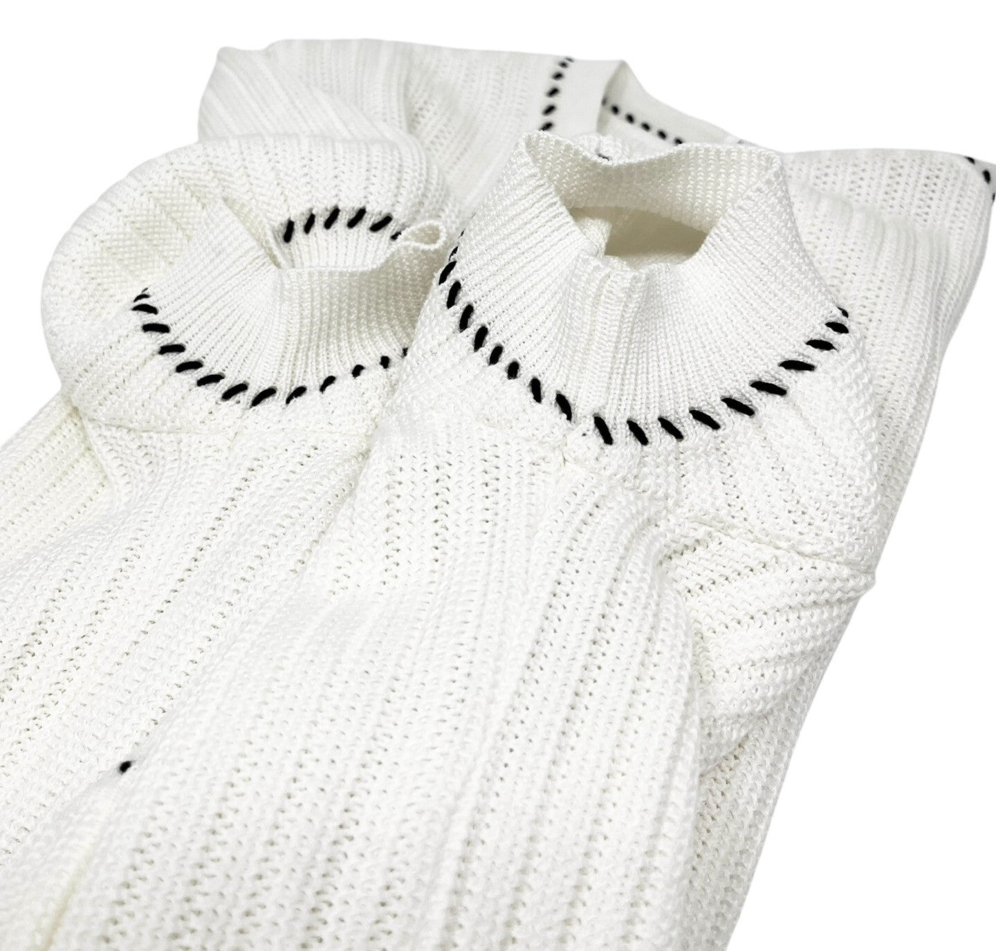 CHANEL Vintage 96P CC Logo Rib Knit Cardigan Top #40 Short Sleeve White Cotton