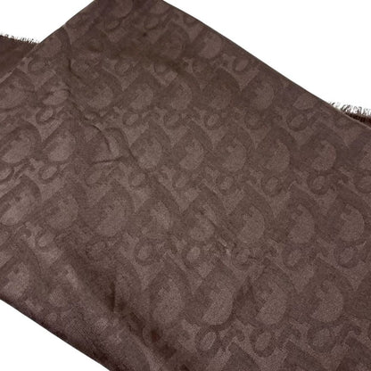 Christian Dior Vintage Logo Trotter Monogram Silk Scarf Shawl Brown 902472