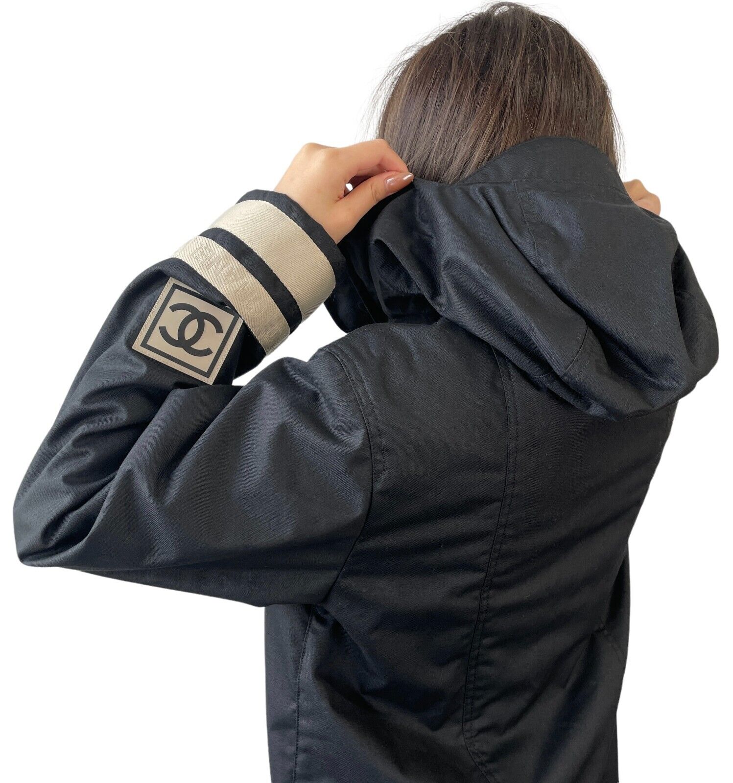 CHANEL Sport Vintage 02A CC Logo Zipped Hoodie Jacket Coat #36 Black Polyester