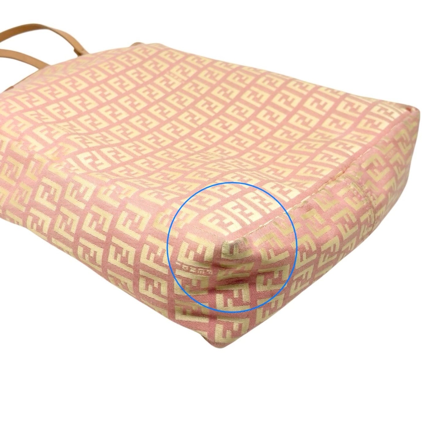 FENDI Vintage FF Logo Zucchino Tote Bag Pink Beige Canvas w/Pouch 901878