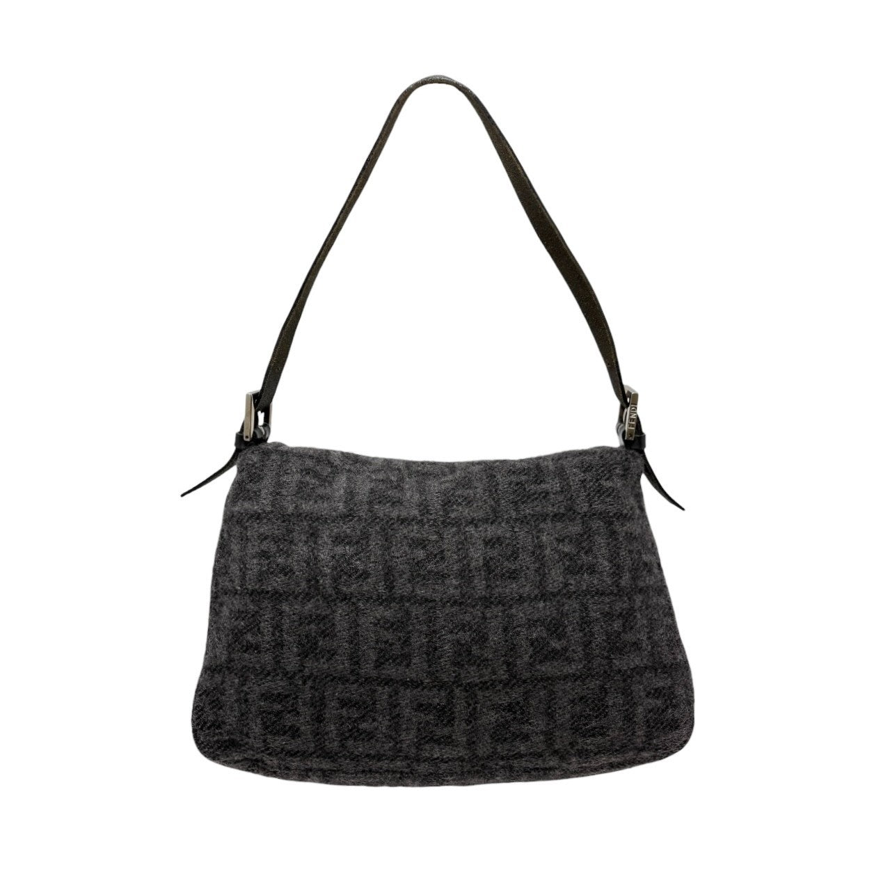 FENDI Vintage Zucca FF Logo Mamma Baguette Shoulder Bag Gray Black Wool