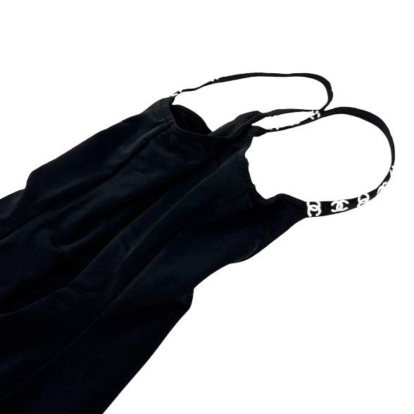 CHANEL Vintage 97P CC Mark Logo Swimwear Swimsuit #38 Black White Nylon