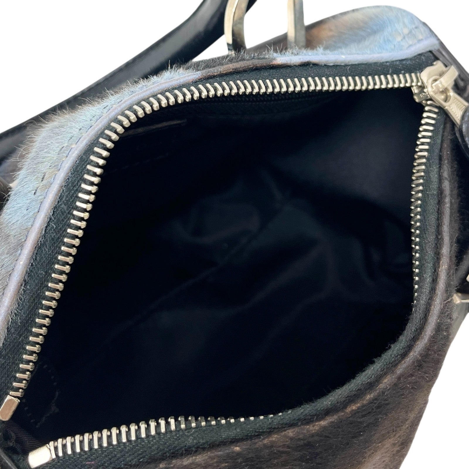 Christian Dior Vintage Mini Bowler Bag Padlock Tie Dye Calf Hair Black Blue