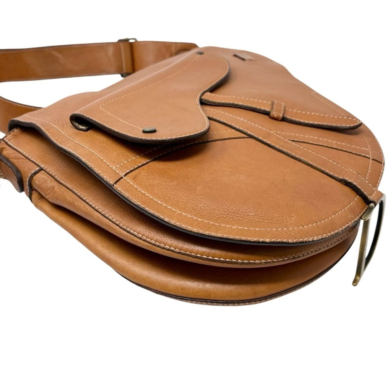 Christian Dior Vintage 2002 Baudrier Saddle Shoulder Bag Camel Leather 901812