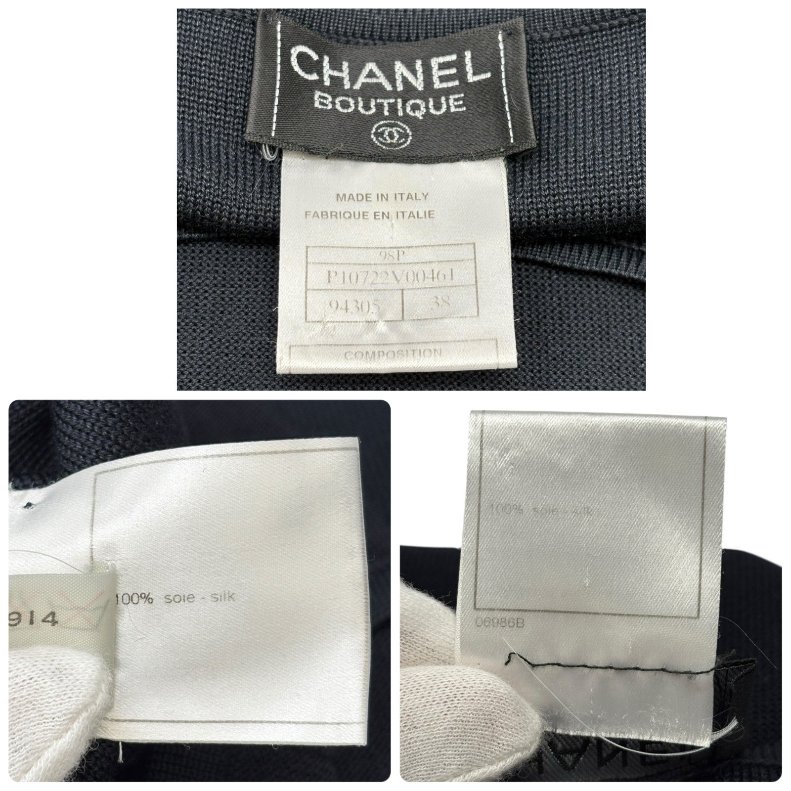 CHANEL Vintage 98P CC Mark Logo Silk Knit Long-sleeve Top #38 Black T-shirt