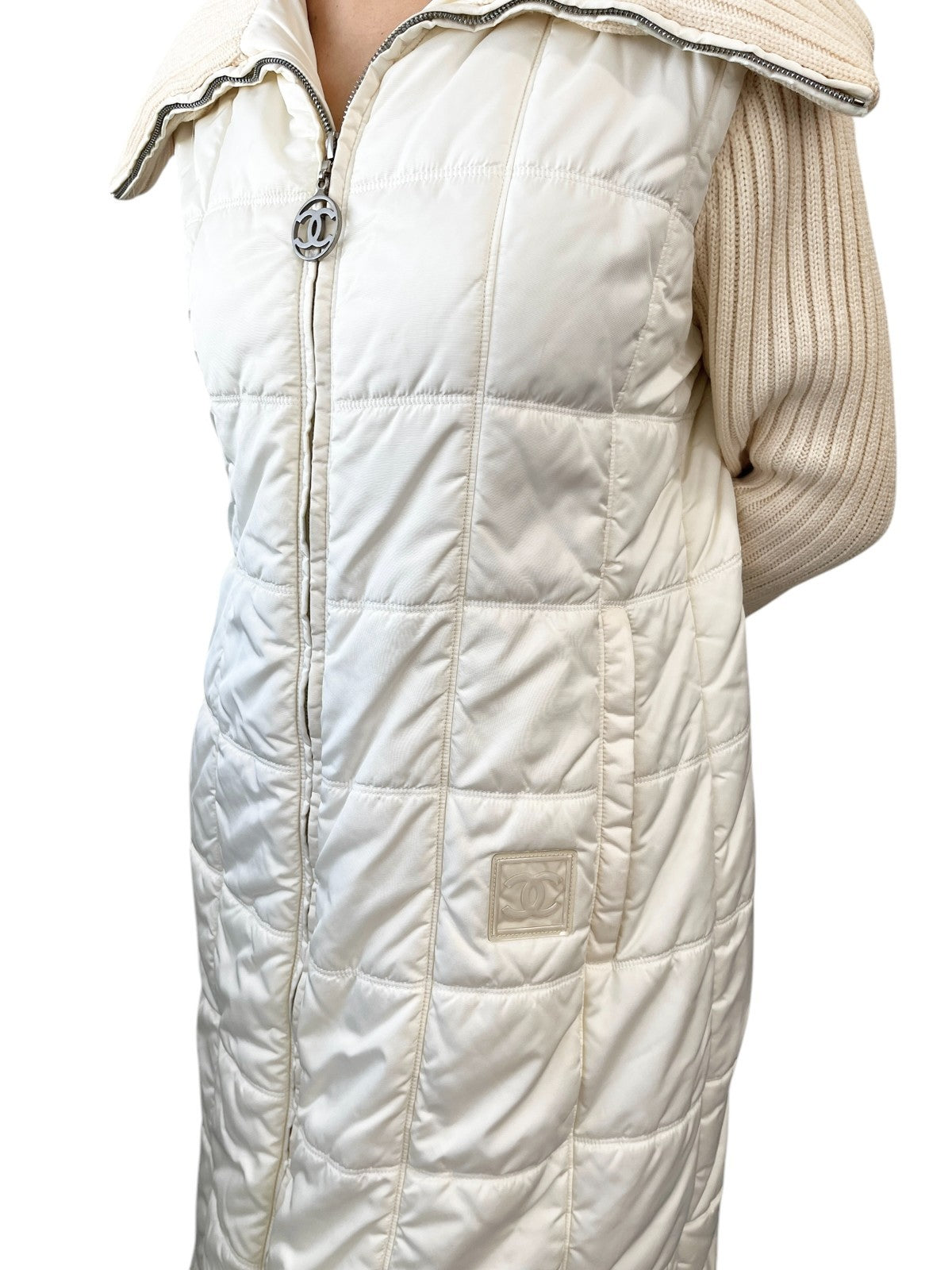 CHANEL Sport Vintage 00A CC Logo Long Puffer Coat Jacket #40 White 901827