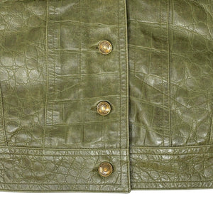 Christian Dior Vintage Logo Cropped Jacket #40 Green Gold Leather Rank AB