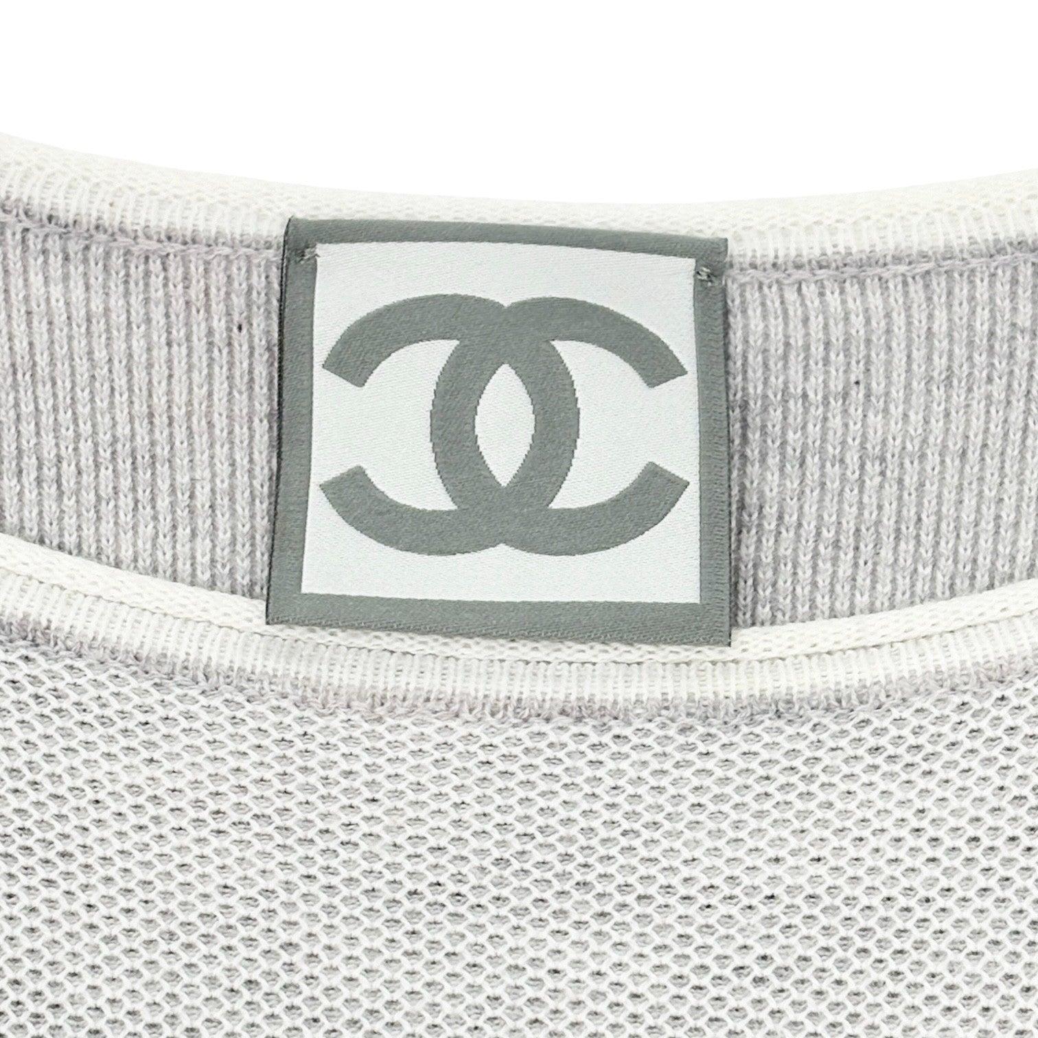 CHANEL Sport Vintage 08P CC Mark Logo Knit T-shirt Top #38 Gray White Cotton