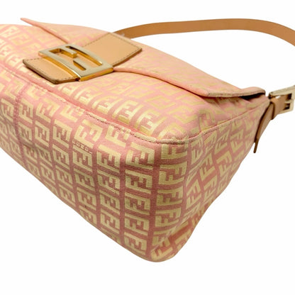 FENDI Vintage Zucchino Mamma Baguette Bag Pink Yellow Canvas Leather 902042