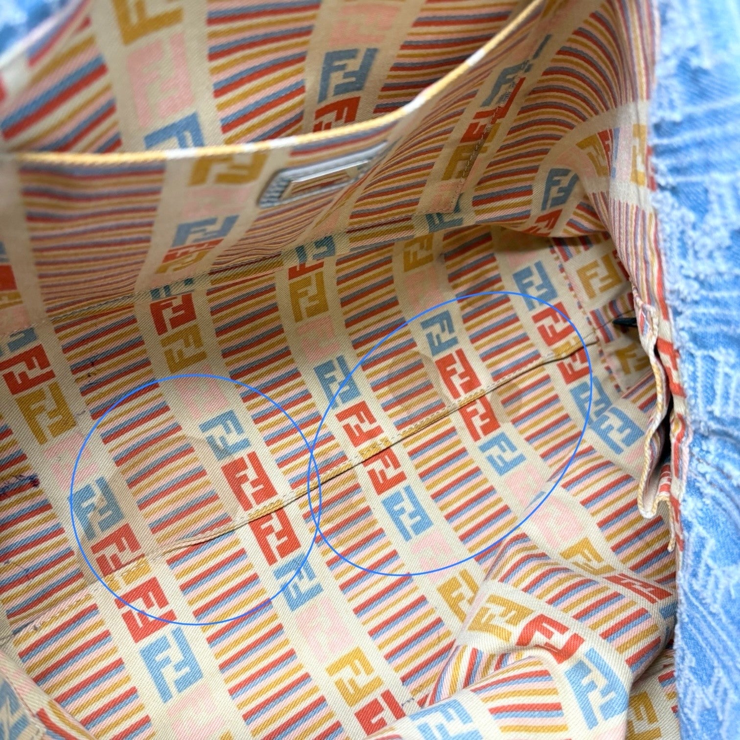 FENDI Vintage Zucca Monogram Denim Shoulder Tote Large Bag Blue FF Logo