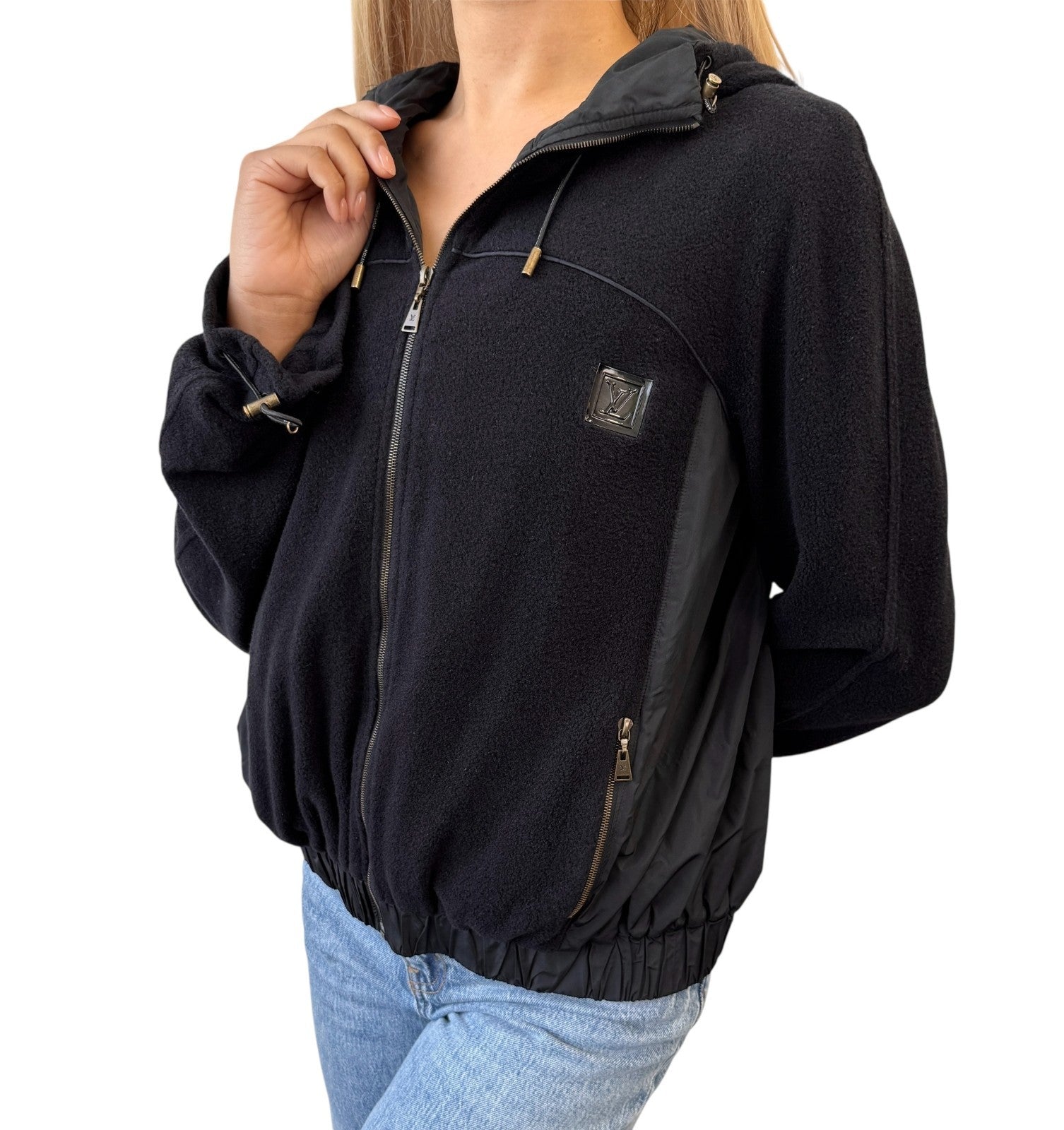 LOUIS VUITTON Vintage LV Logo Full Zip Up Hoodie Jacket #L Black Polyester