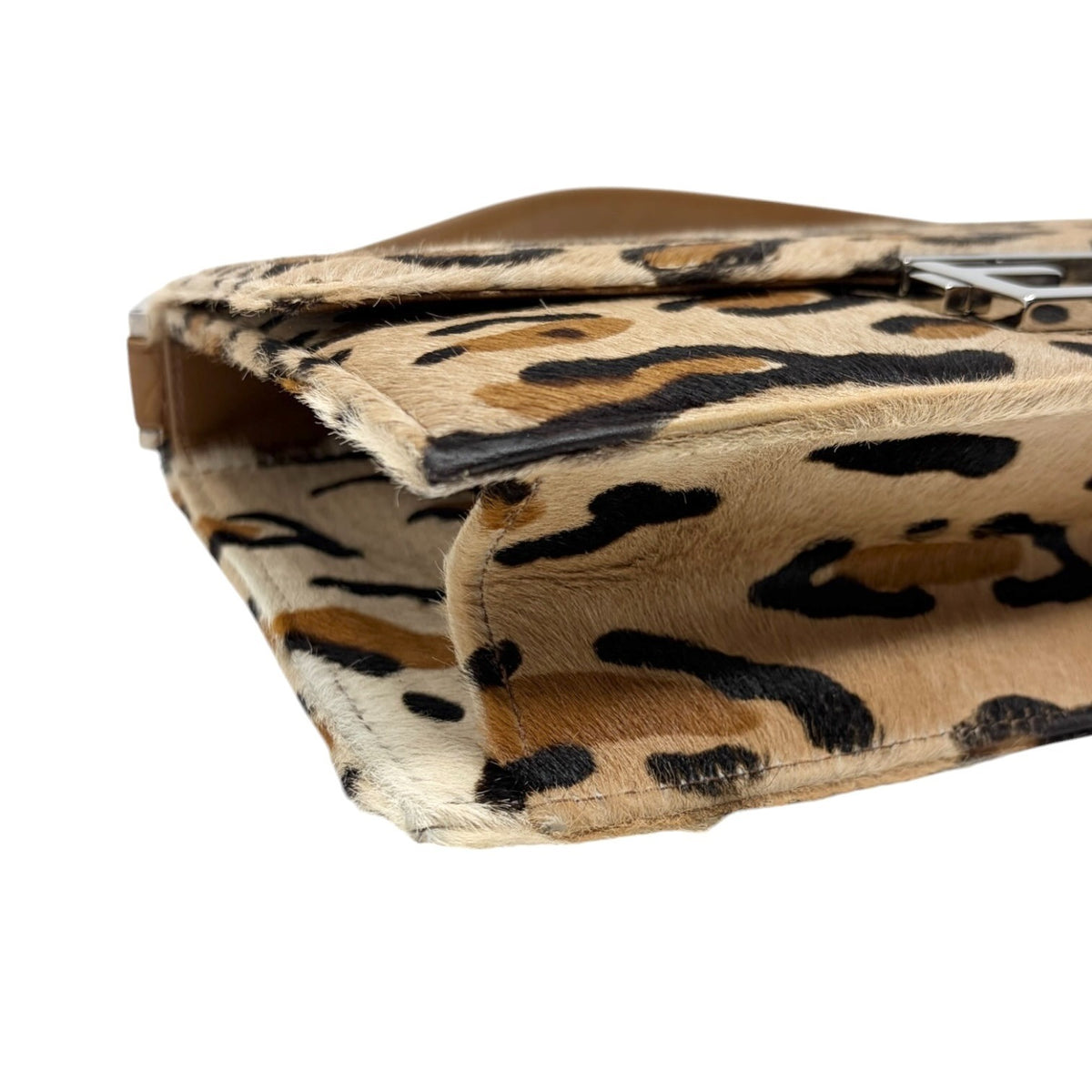 FENDI Vintage Mamma Baguette Leopard Shoulder Bag Brown Pony Calf Hair 902353