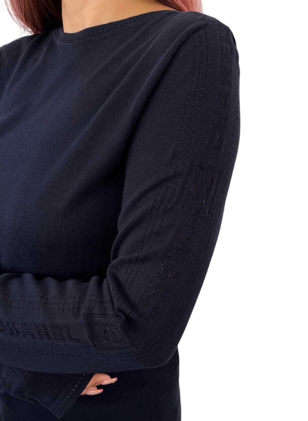 CHANEL Sport Vintage 07C Coco Mark Logo Sweater #38 Dark Blue Cotton RankAB