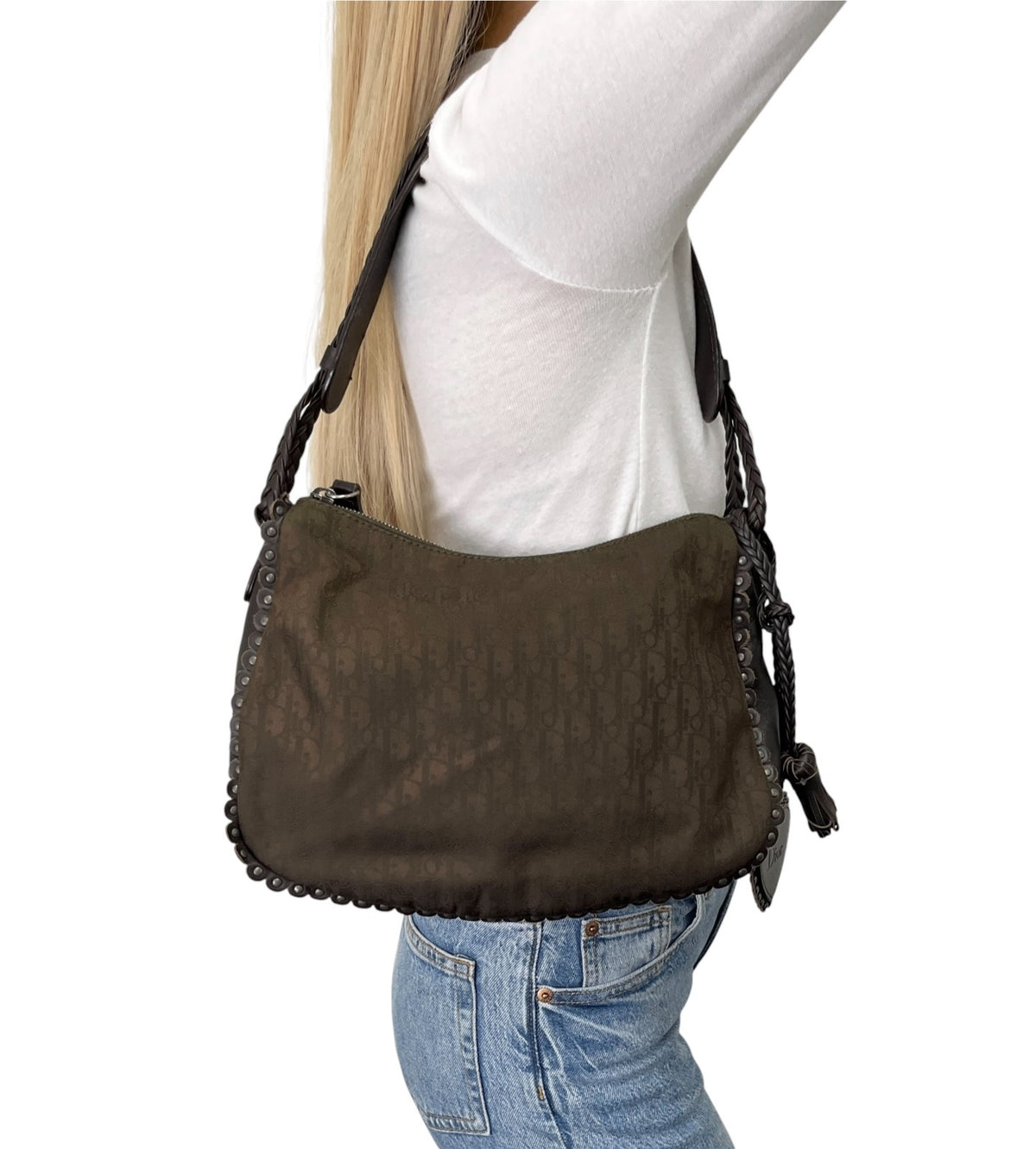 Christian Dior Vintage Trotter Monogram Ethnic Shoulder Bag Heart Brown 902469