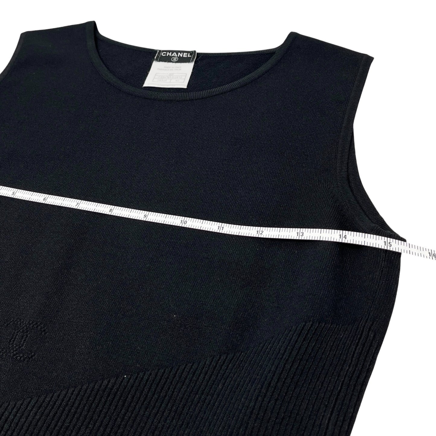 CHANEL Vintage 05P CC Logo Summer Knit Tank Top #42 Round Neck Black Viscose