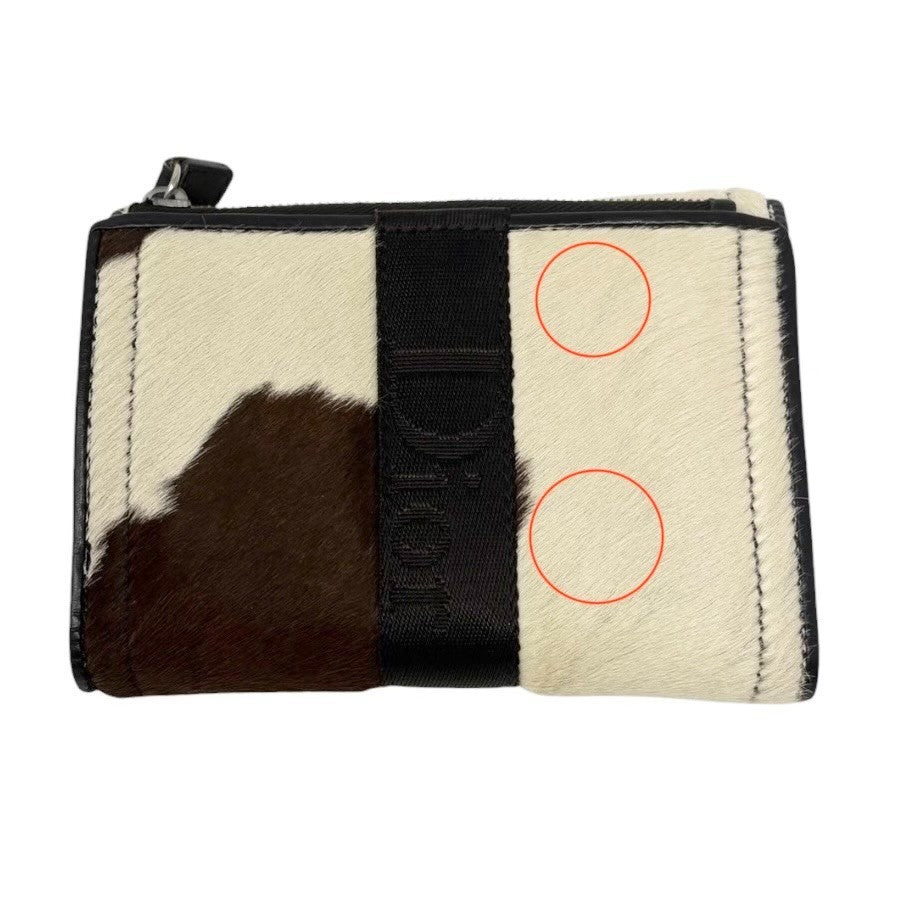 Dior Vintage Logo Cow Print Pony Calf Hair Mini Wallet Brown White 901888