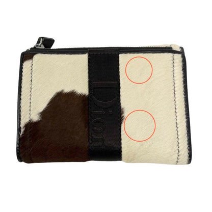 Dior Vintage Logo Cow Print Pony Calf Hair Mini Wallet Brown White 901888