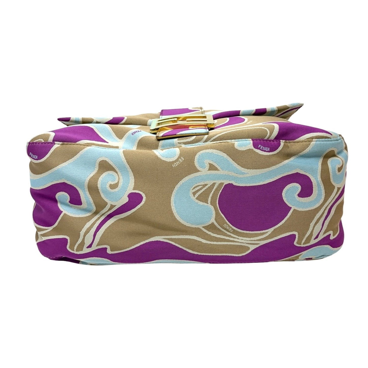 FENDI Vintage FF Logo Mamma Baguette Psychedelic Print Shoulder Bag Silk Beige