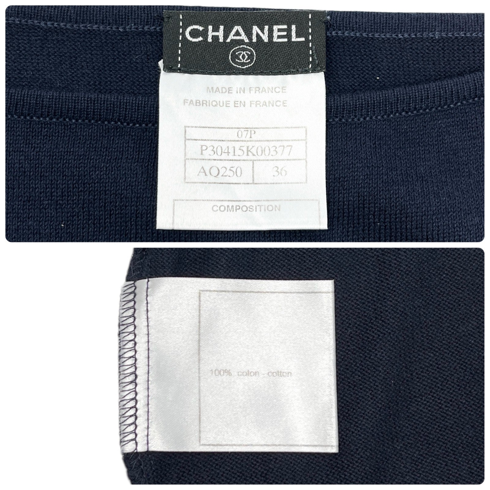 CHANEL Vintage 07P CC Mark Logo Summer Knit Top #36 Sleeveless Stitch Dark Blue