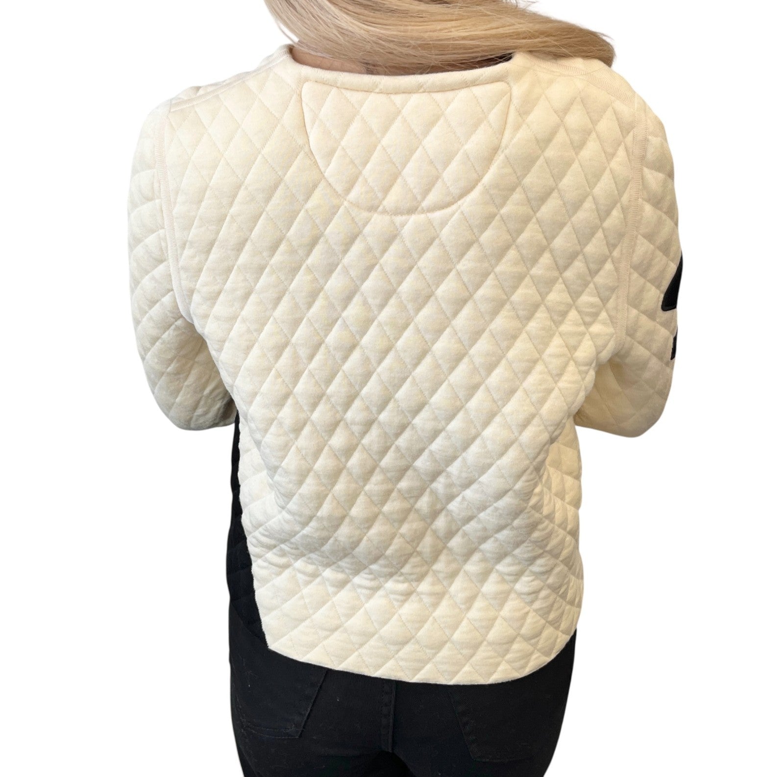 CHANEL Vintage 05A CC Logo Cambon Quilted Jacket #38 Zip Pocket Cream Wool