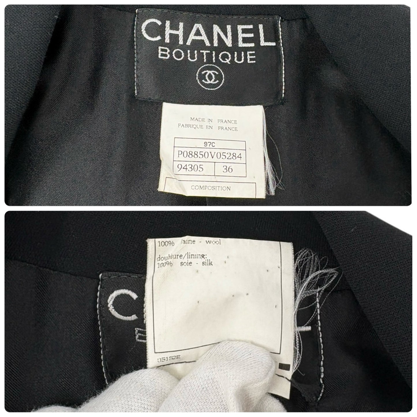 CHANEL Vintage 97C CC Logo Button Blazer Jacket #36 Black Gold Wool