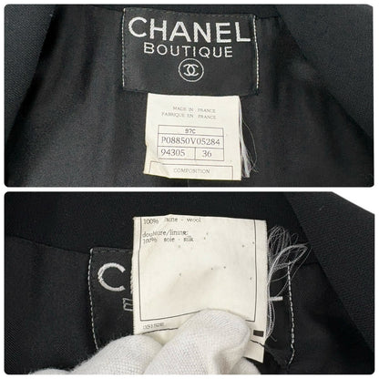 CHANEL Vintage 97C CC Logo Button Blazer Jacket #36 Black Gold Wool