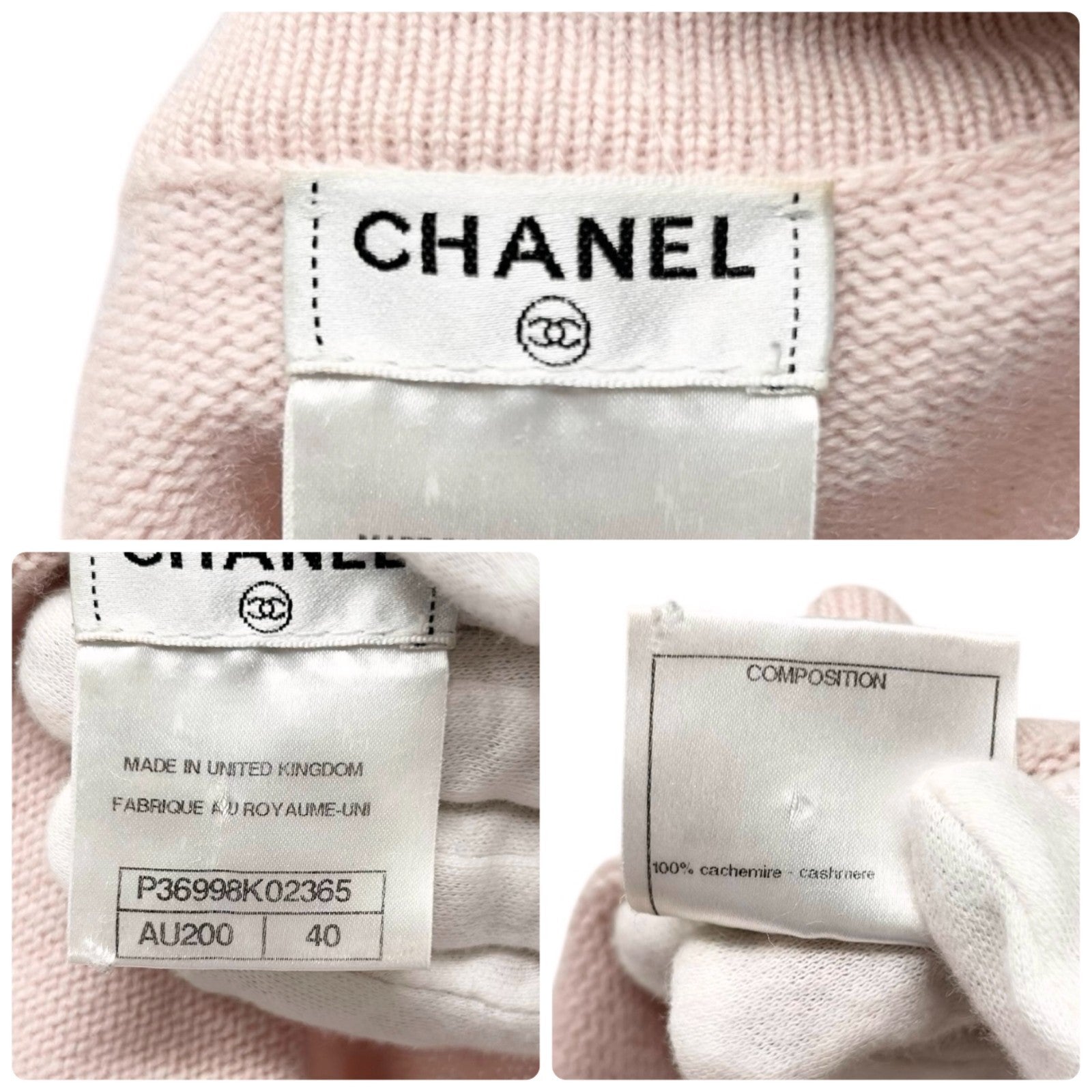 CHANEL Vintage 09A Logo Long Cardigan Top Sweater ＃40 Pink Cashmere Knit Tweed