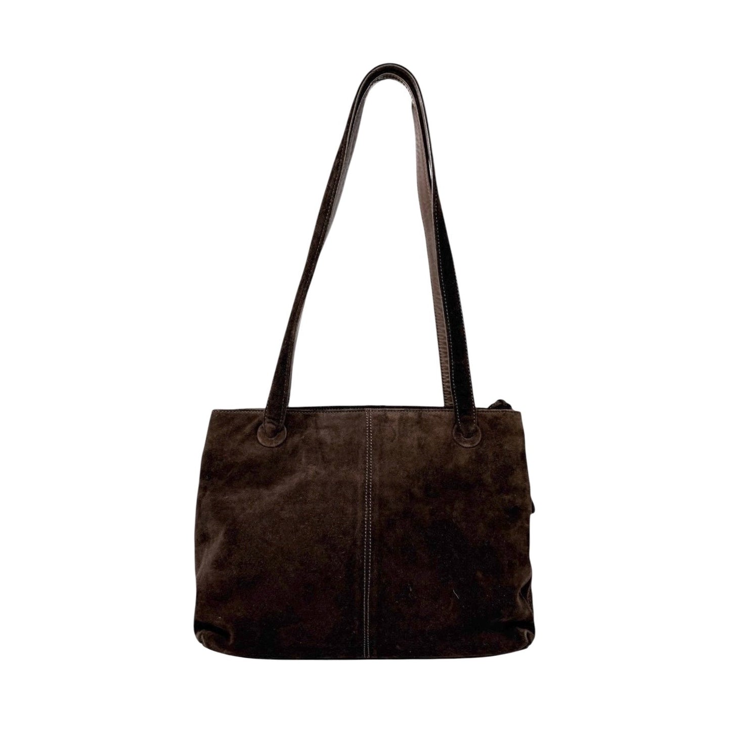 CHANEL Vintage Embroidered CC Logo Suede Tote Shoulder Bag Dark Brown Stitch