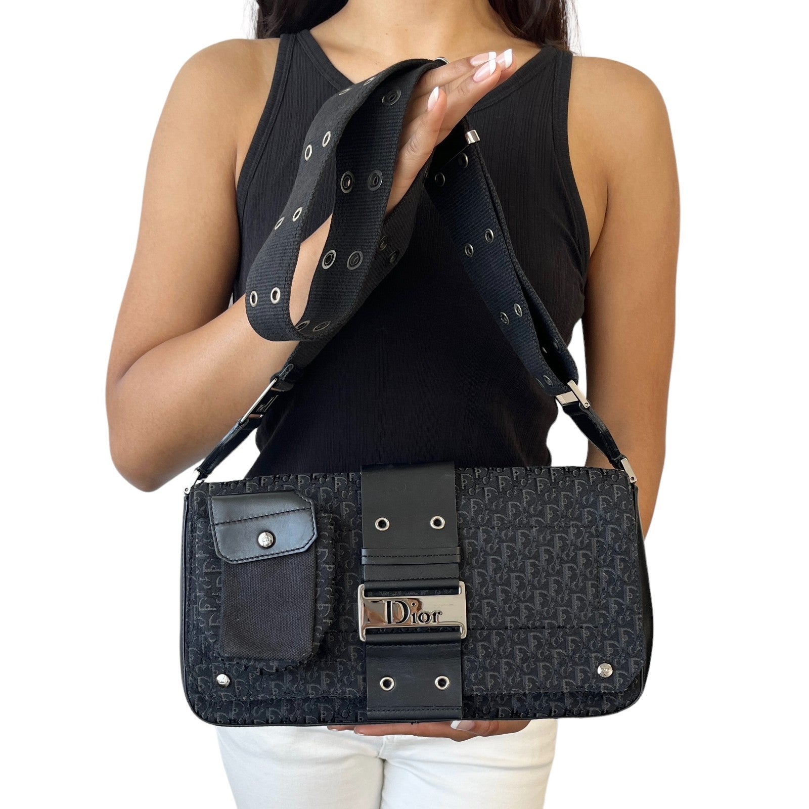 Christian Dior Vintage 2002 Trotter Monogram Street Chic 2way Bag Black Canvas