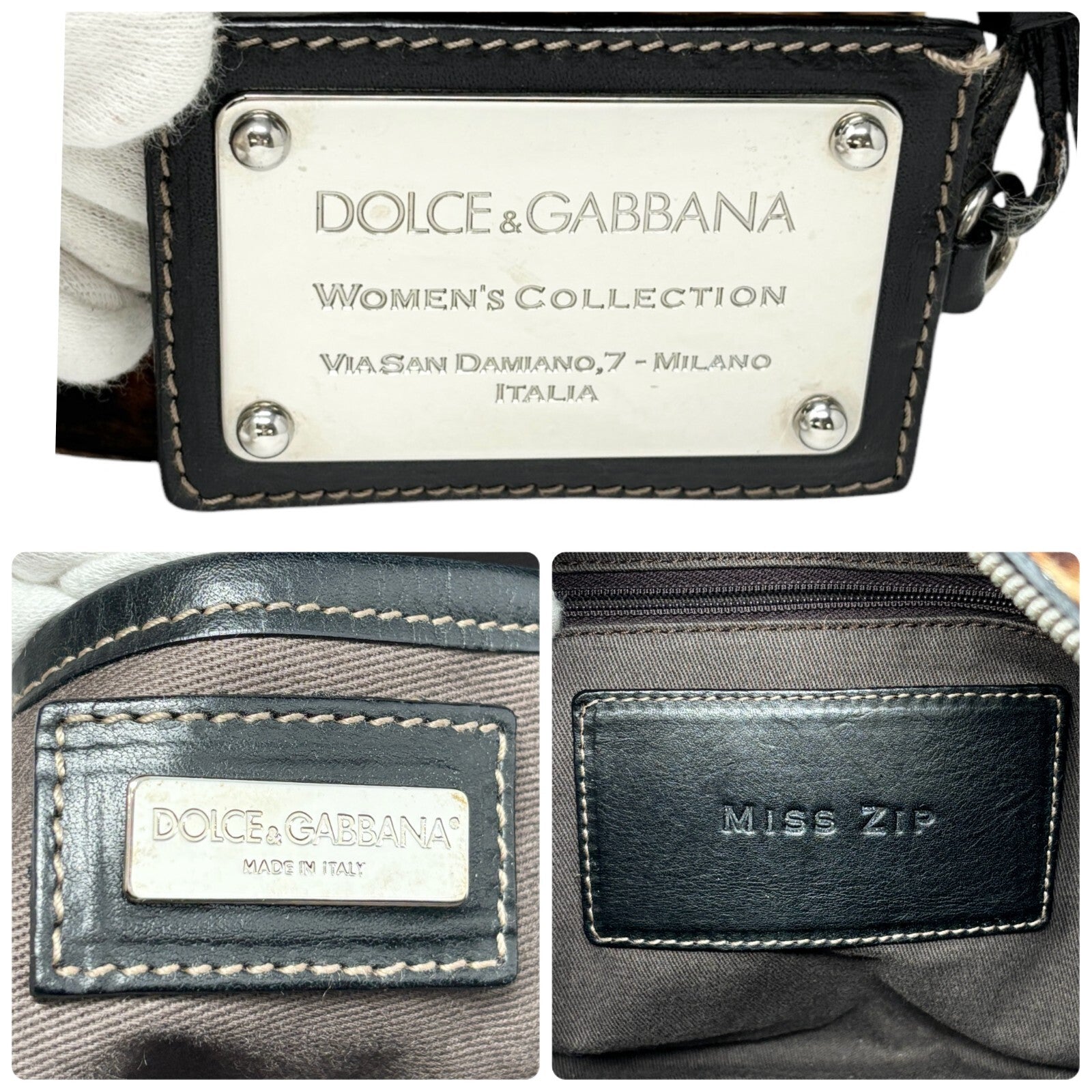 DOLCE&GABBANA Vintage DG Logo Leopard Tote Bag Brown Black Calf Hair Leather