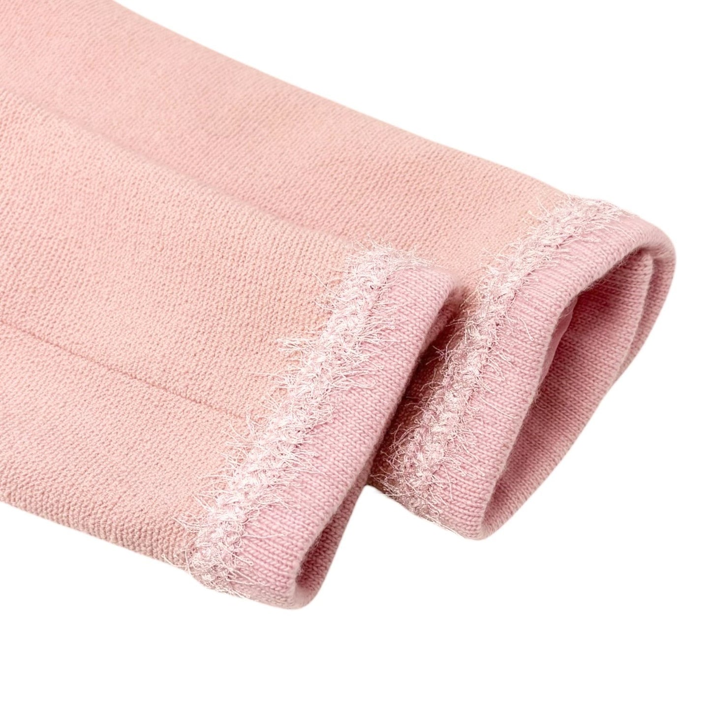 CHANEL Vintage 94A CC Logo Button Tweed Jacket Skirt Set #38 Wool Pink Fringe