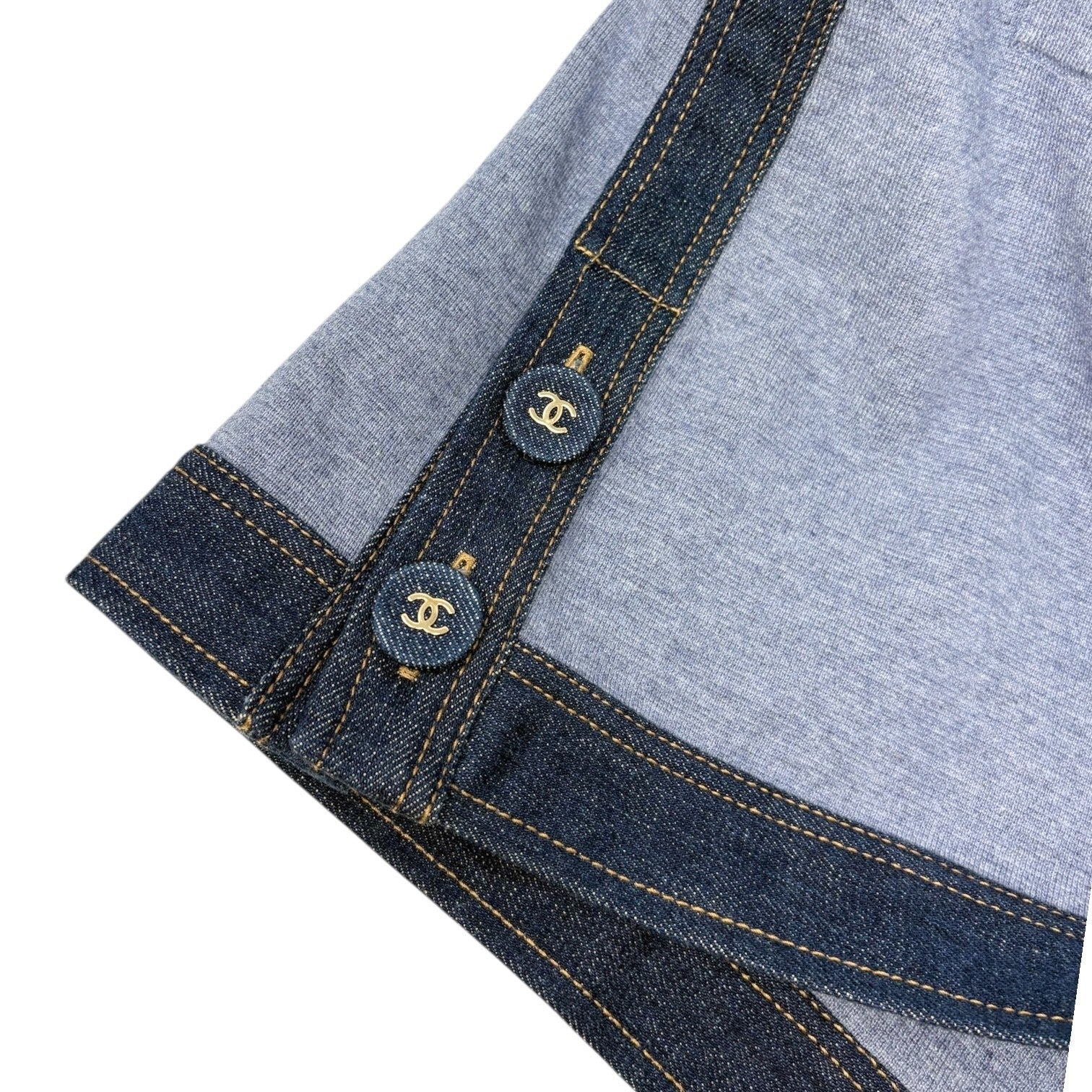 CHANEL Vintage 07P CC Mark Logo Sleeveless Dress #34 Denim Blue Cotton Silk