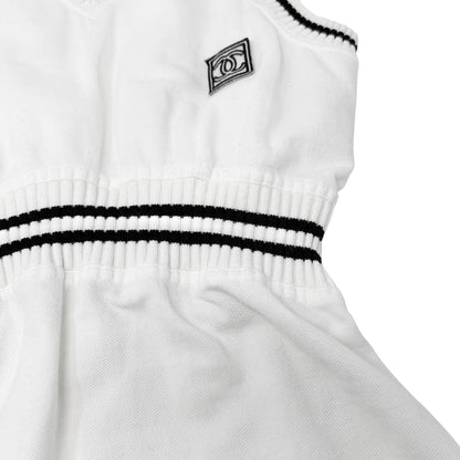 CHANEL Sport Vintage 04S CC Logo Patch Tank Top Tunic #38 White Black Cotton